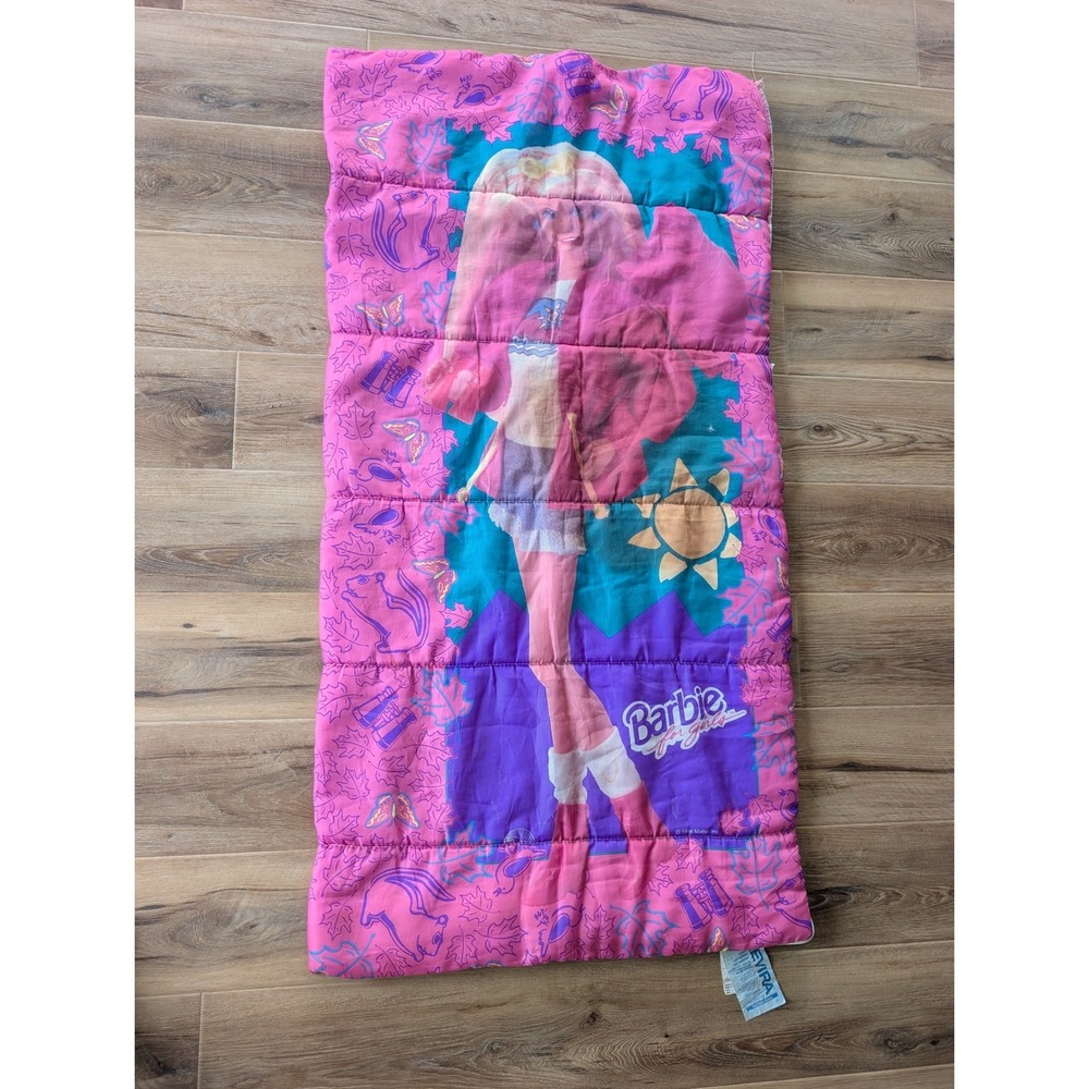 Vintage 1994 Barbie for Girls Sleeping Bag Mattel Pink Purple Trevira Fiberfill